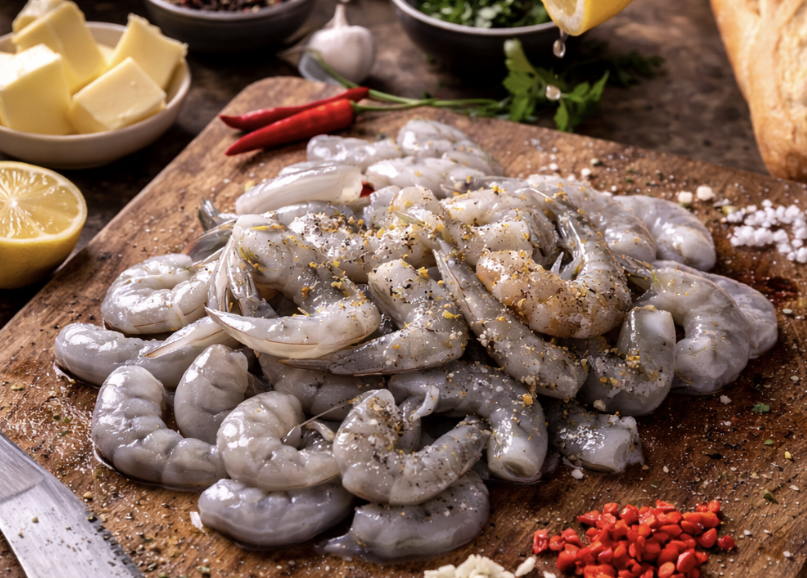 Garnelen in Knoblauch-Chili-Butter mit Baguette_1