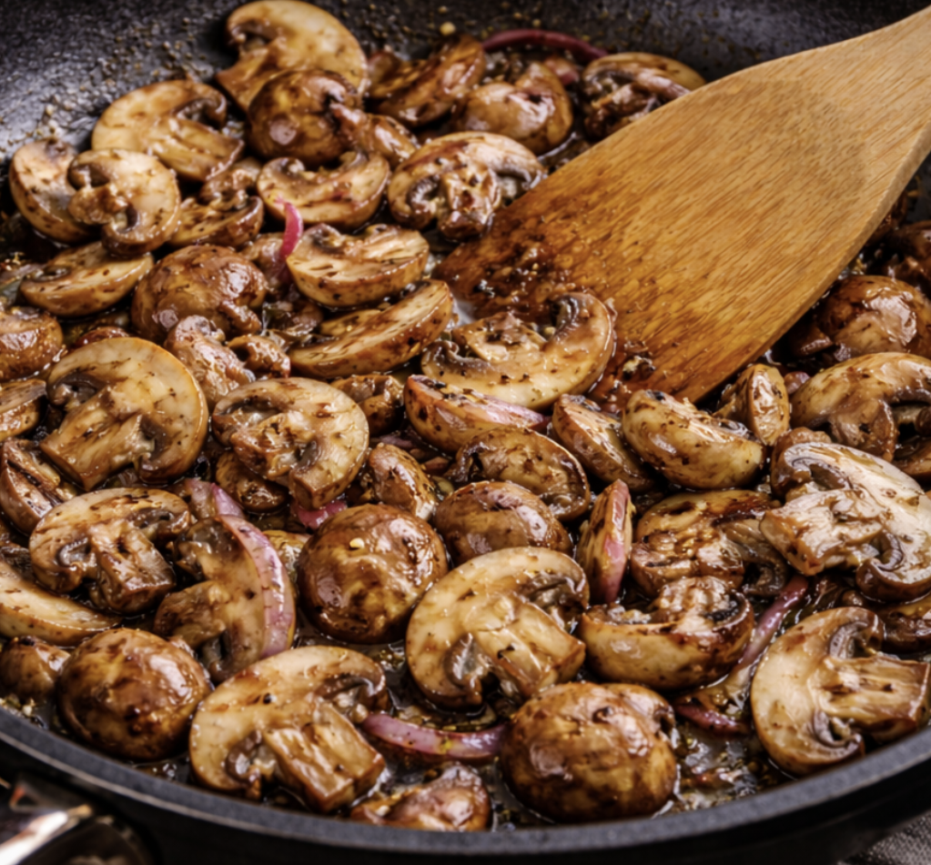 Salatblätter mit Pilzen und Walnüssen_3