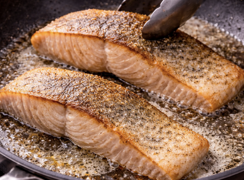 Zander auf der Haut gebraten mit Riesling-Schaum & Blattspinat_3