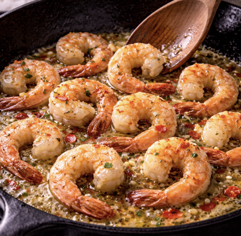 Garnelen in Knoblauch-Chili-Butter mit Baguette_3