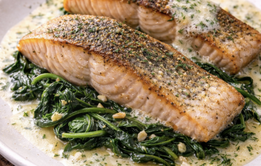 Zander auf der Haut gebraten mit Riesling-Schaum & Blattspinat_4