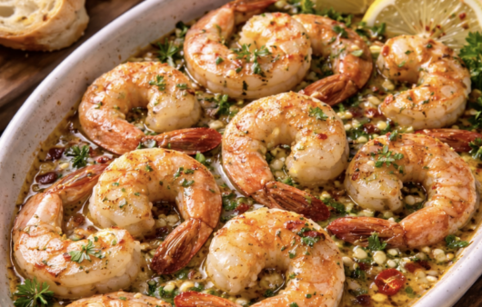 Garnelen in Knoblauch-Chili-Butter mit Baguette_4