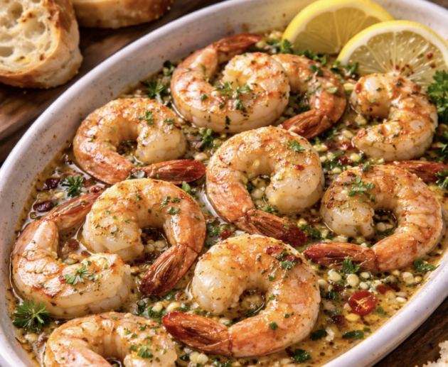 Garnelen in Knoblauch-Chili-Butter mit Baguette_4