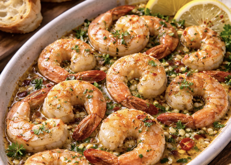 Garnelen in Knoblauch-Chili-Butter mit Baguette_4