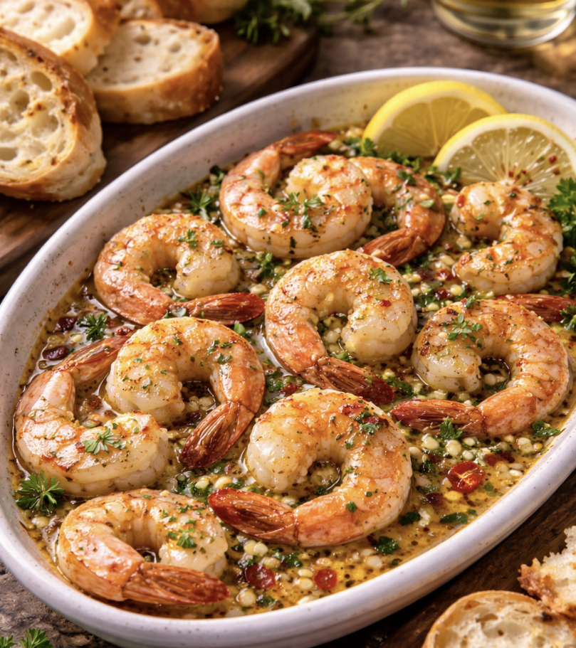 Garnelen in Knoblauch-Chili-Butter mit Baguette_4