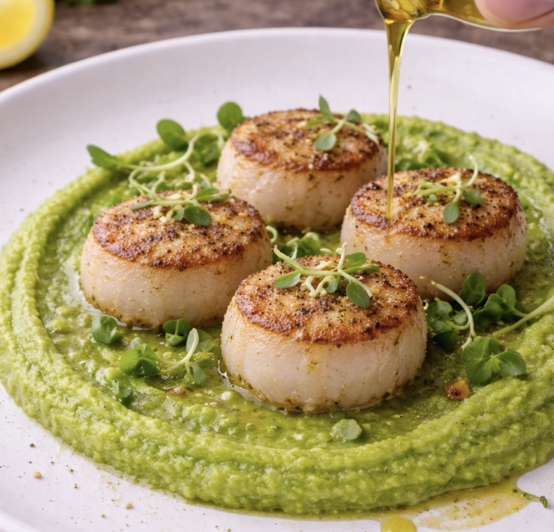 Seared Scallops with Pea Purée_4