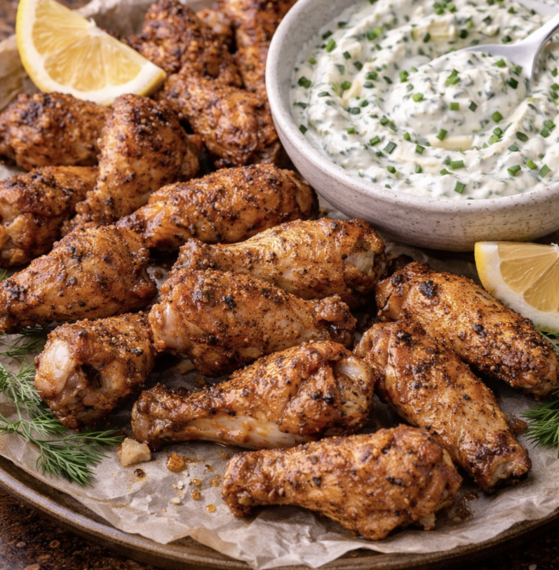 Knusprige Hähnchenflügel mit Kräuterdip_5