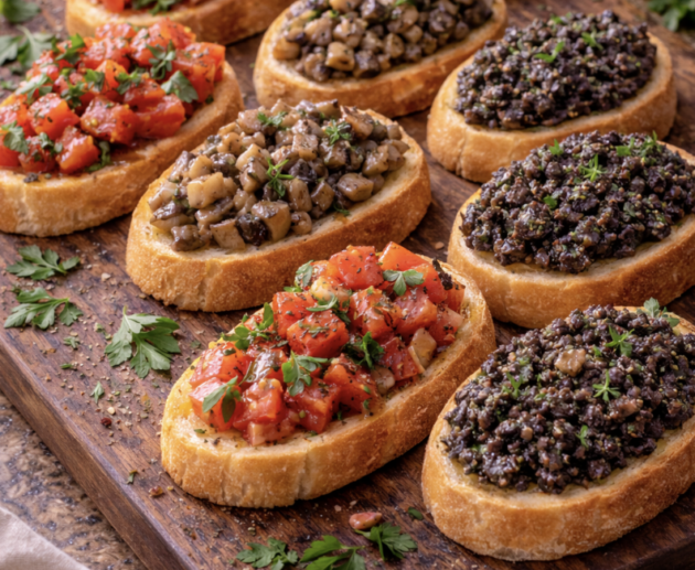 Bruschetta-Trio (Tomaten, Champignons, Oliventapenade)_5
