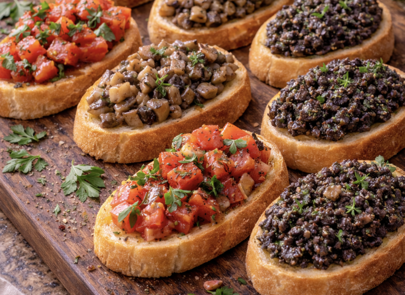 Bruschetta-Trio (Tomaten, Champignons, Oliventapenade)_5