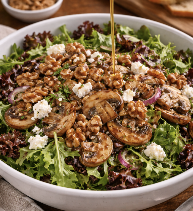 Salatblätter mit Pilzen und Walnüssen_5