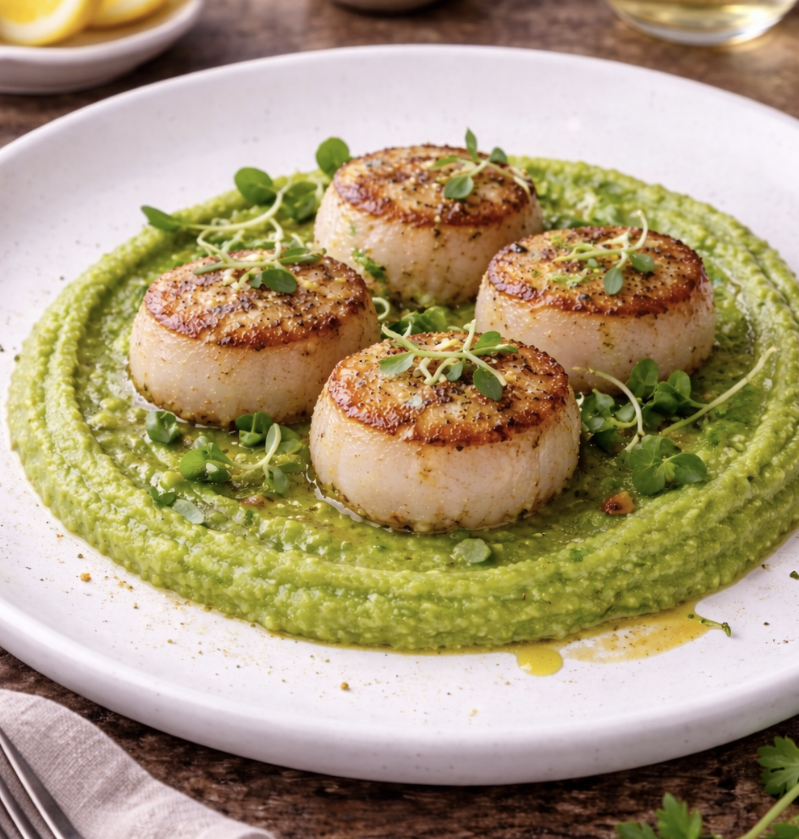 Seared Scallops with Pea Purée_5