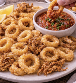 Knusprige Calamari mit Zitrone und Marinara-Sauce