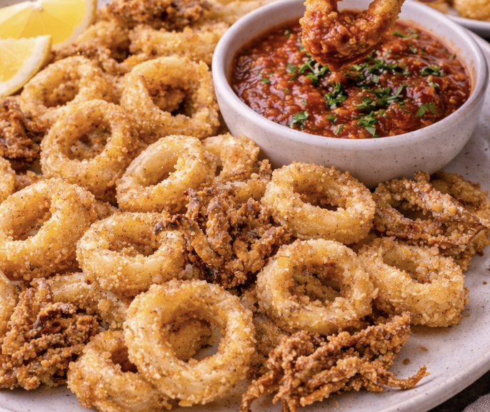 Knusprige Calamari mit Zitrone und Marinara-Sauce_5