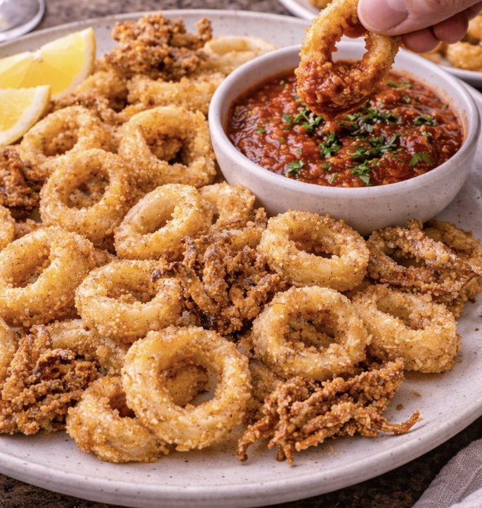 Knusprige Calamari mit Zitrone und Marinara-Sauce_5
