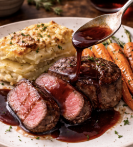 Rinderfilet mit Rotweinjus & Kartoffelgratin
