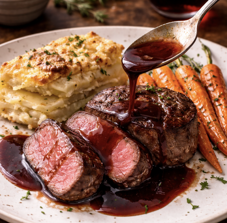 Rinderfilet mit Rotweinjus & Kartoffelgratin_5