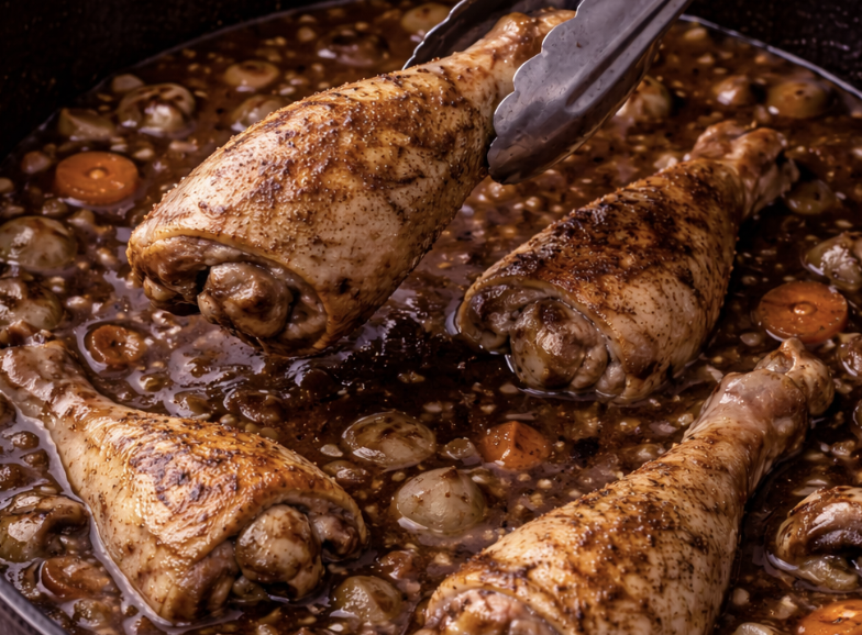 Coq au Vin (Hähnchen in Rotwein geschmort)_5