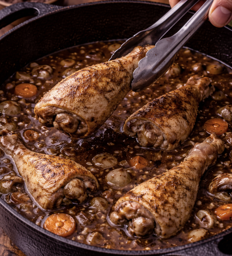 Coq au Vin (Hähnchen in Rotwein geschmort)_5