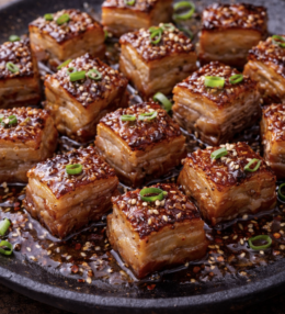 Schweinebauch-Häppchen mit Ahornglasur