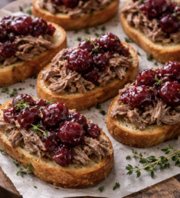 Entenconfit-Häppchen mit Kirschkompott