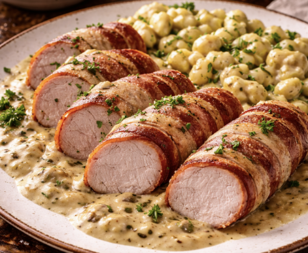 Schweinefilet im Speckmantel mit Rahmsoße_6