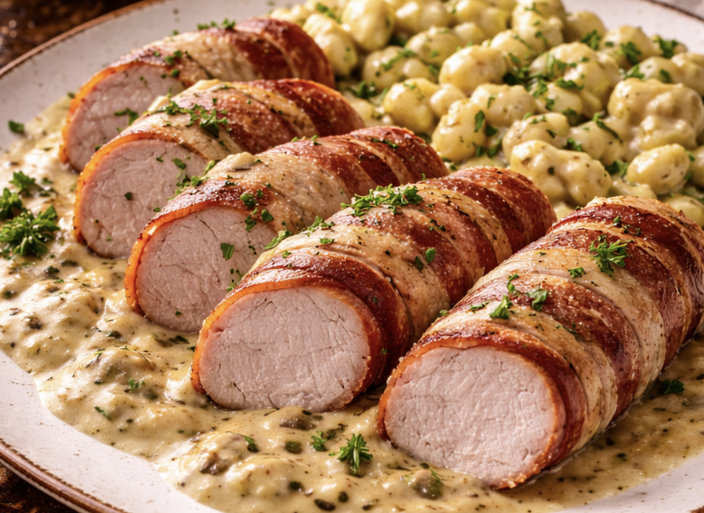 Schweinefilet im Speckmantel mit Rahmsoße_6