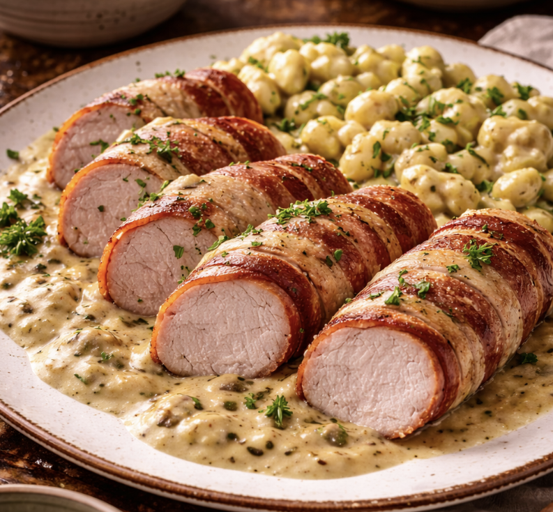 Schweinefilet im Speckmantel mit Rahmsoße_6