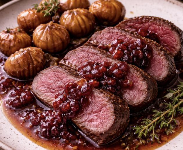 Rehrücken mit Preiselbeersauce & Maronen_6