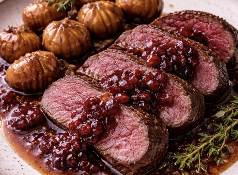 Rehrücken mit Preiselbeersauce & Maronen_6