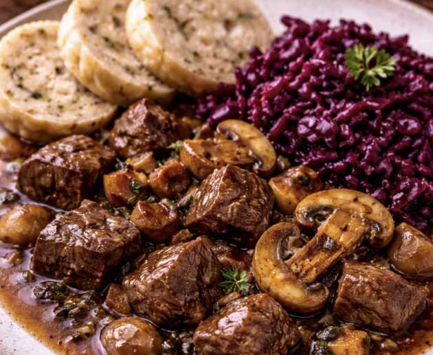 Hirschragout mit Pilzen & Rotkohl_6