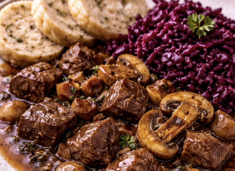 Hirschragout mit Pilzen & Rotkohl_6