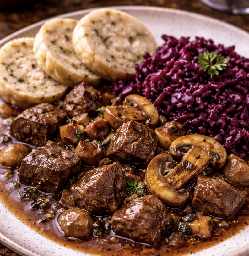 Hirschragout mit Pilzen & Rotkohl_6