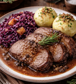 Wildschweinbraten mit Wacholder & Apfelrotkohl