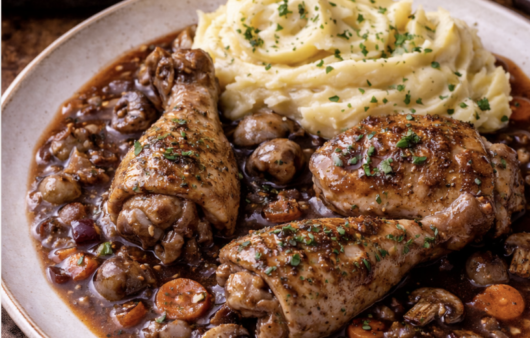 Coq au Vin (Hähnchen in Rotwein geschmort)_6