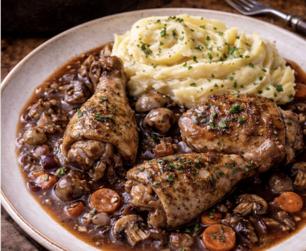 Coq au Vin (Hähnchen in Rotwein geschmort)_6
