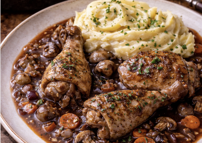 Coq au Vin (Hähnchen in Rotwein geschmort)_6