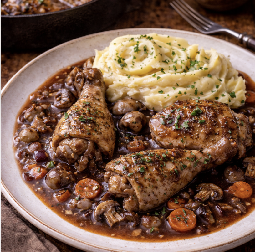Coq au Vin (Hähnchen in Rotwein geschmort)_6