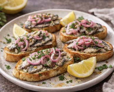 Sardine Toasts with Pickled Shallots_6