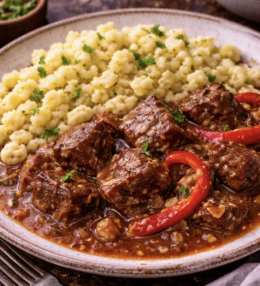 Rindergulasch mit Paprika & Spätzle
