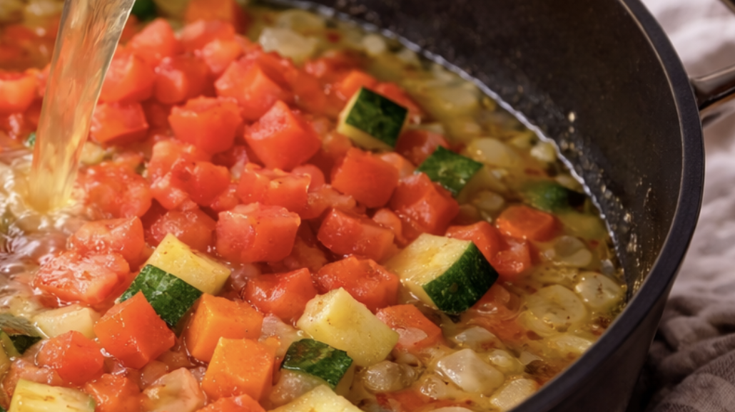 Tomaten-Gemüse-Suppe mit frischem Basilikum_4