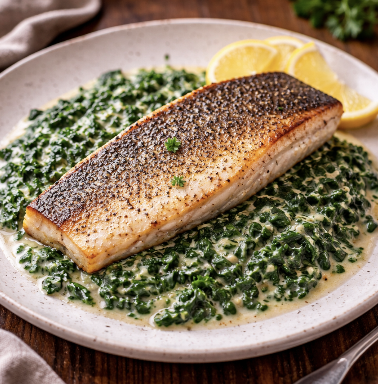 Gebratener Zander auf Rahmspinat_5