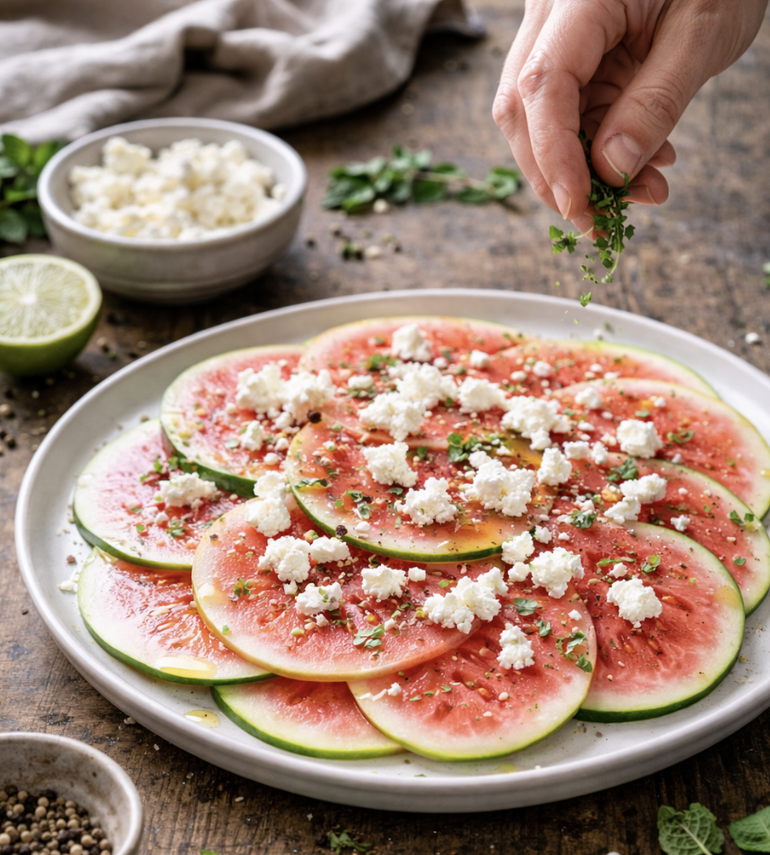 Carpaccio von der Wassermelone mit Feta & Limette_5