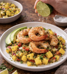 Garnelen auf Mango-Salsa