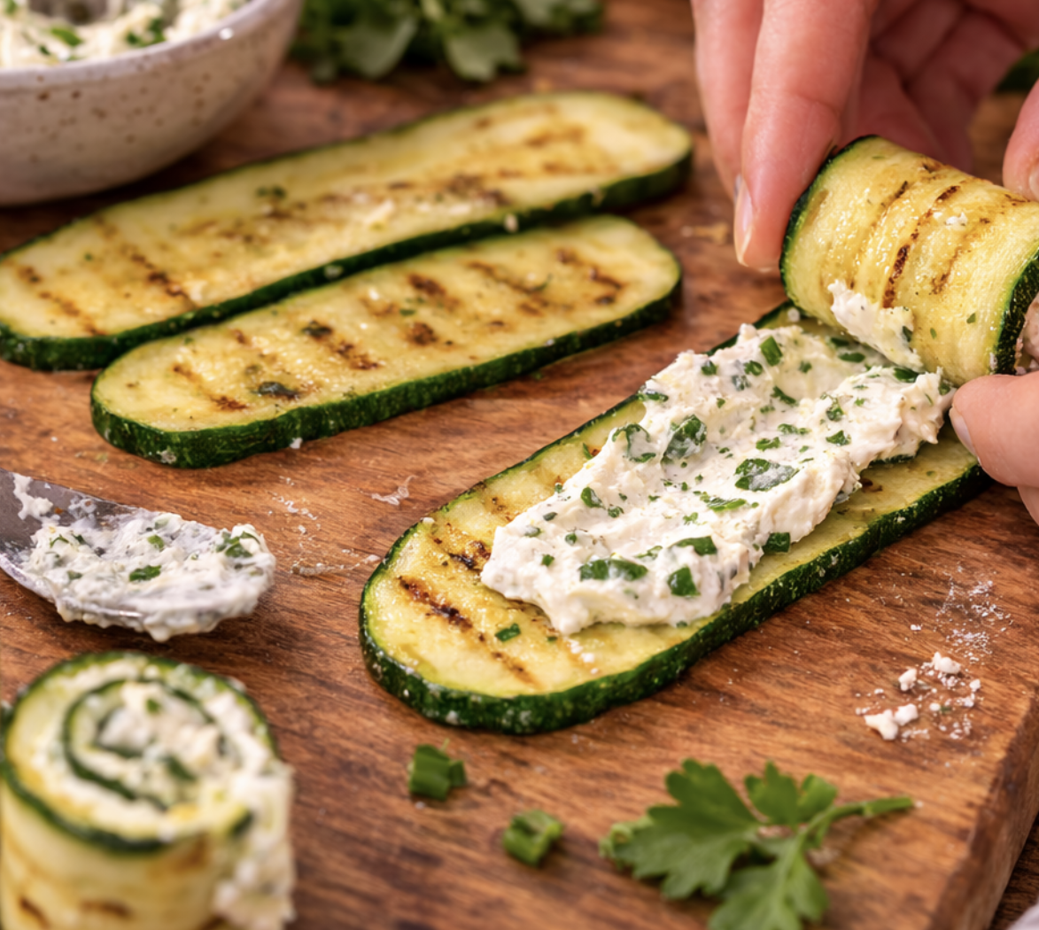 Gegrillte Zucchiniröllchen mit Frischkäse und Kräutern_5