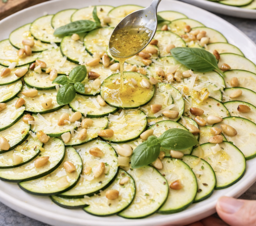 Zucchini-Carpaccio mit Parmesan und Pinienkernen_5
