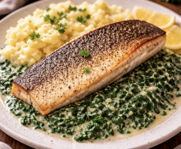 Gebratener Zander auf Rahmspinat_6