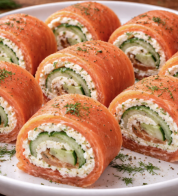 Räucherlachs-Röllchen mit Frischkäse