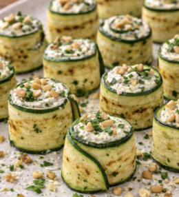 Gegrillte Zucchiniröllchen mit Frischkäse und Kräutern
