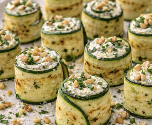 Gegrillte Zucchiniröllchen mit Frischkäse und Kräutern_6