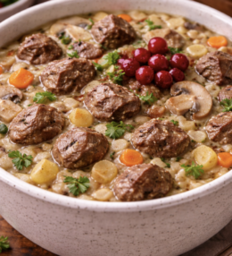 Rehsuppe mit Preiselbeeren